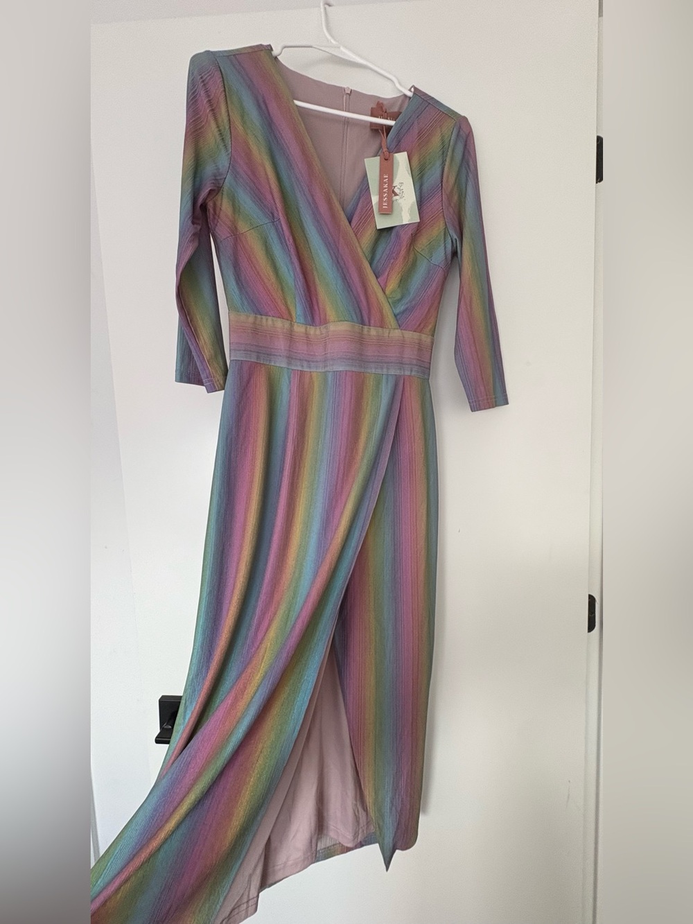 JessaKae Pastel Rainbow Wrap Maxi Dress - Multicolor Stripes